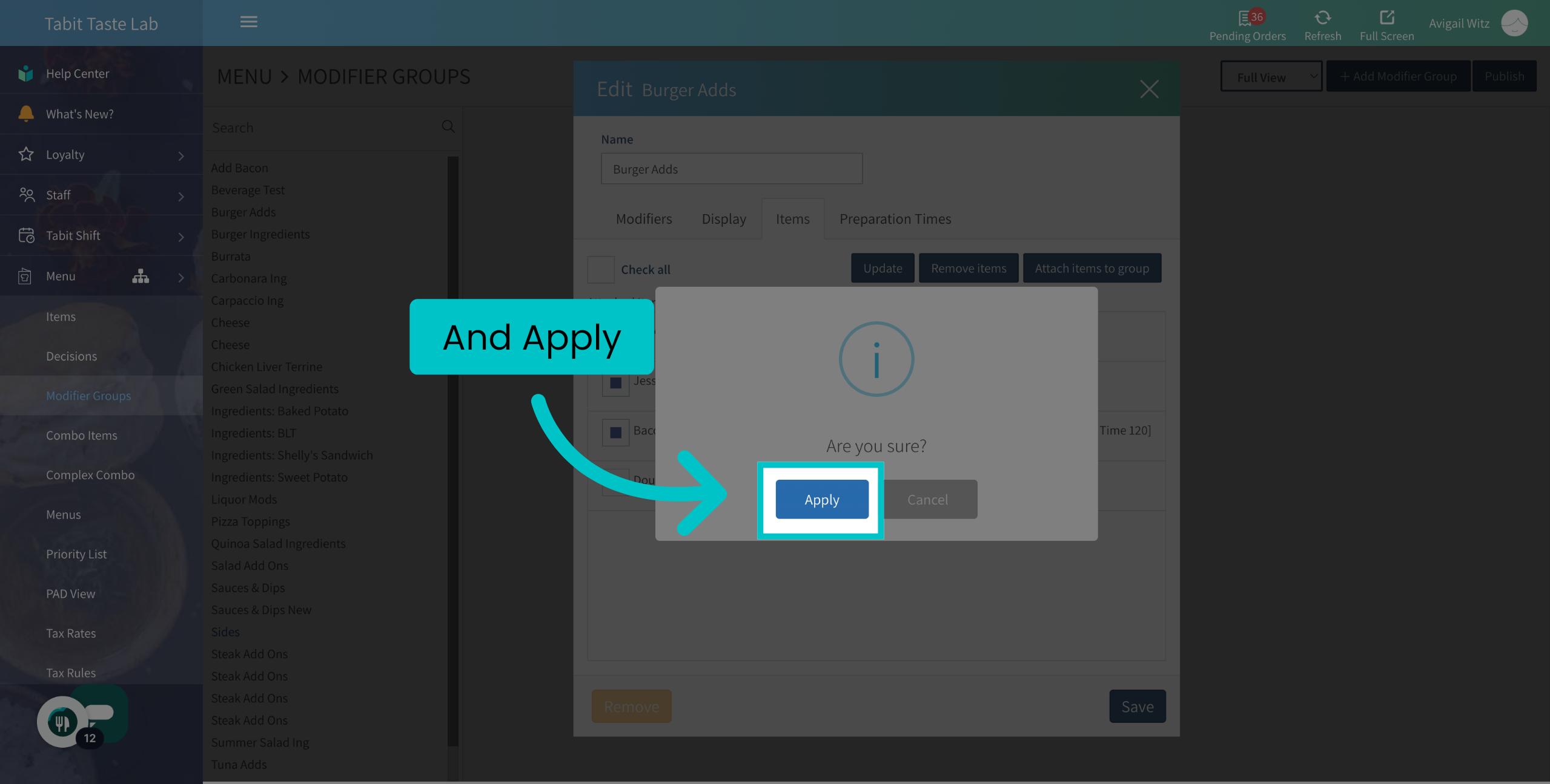 Removing a Modifier Group from a Lead Item – Tabit Help Center