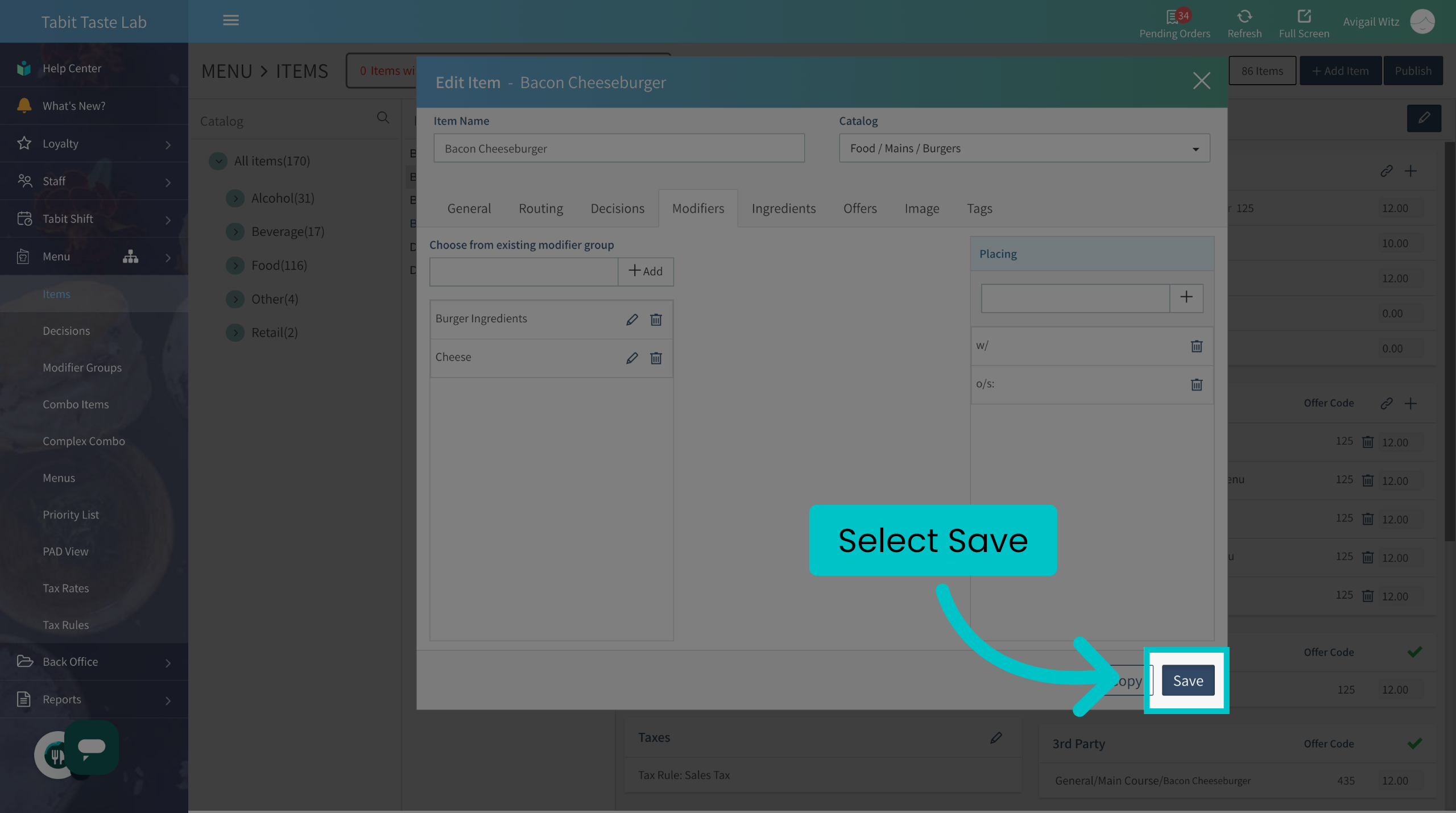 Removing a Modifier Group from a Lead Item – Tabit Help Center