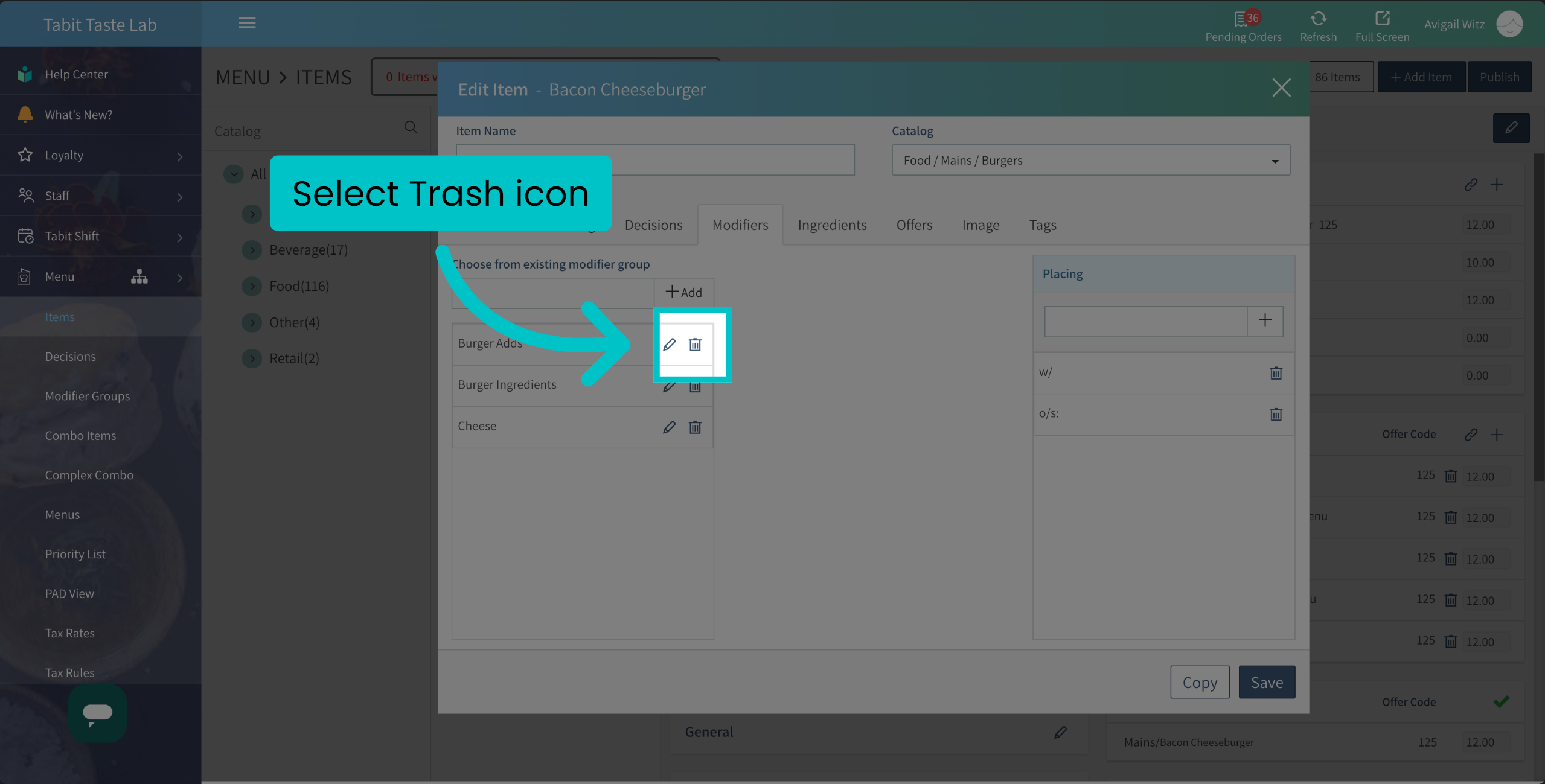 Removing a Modifier Group from a Lead Item – Tabit Help Center