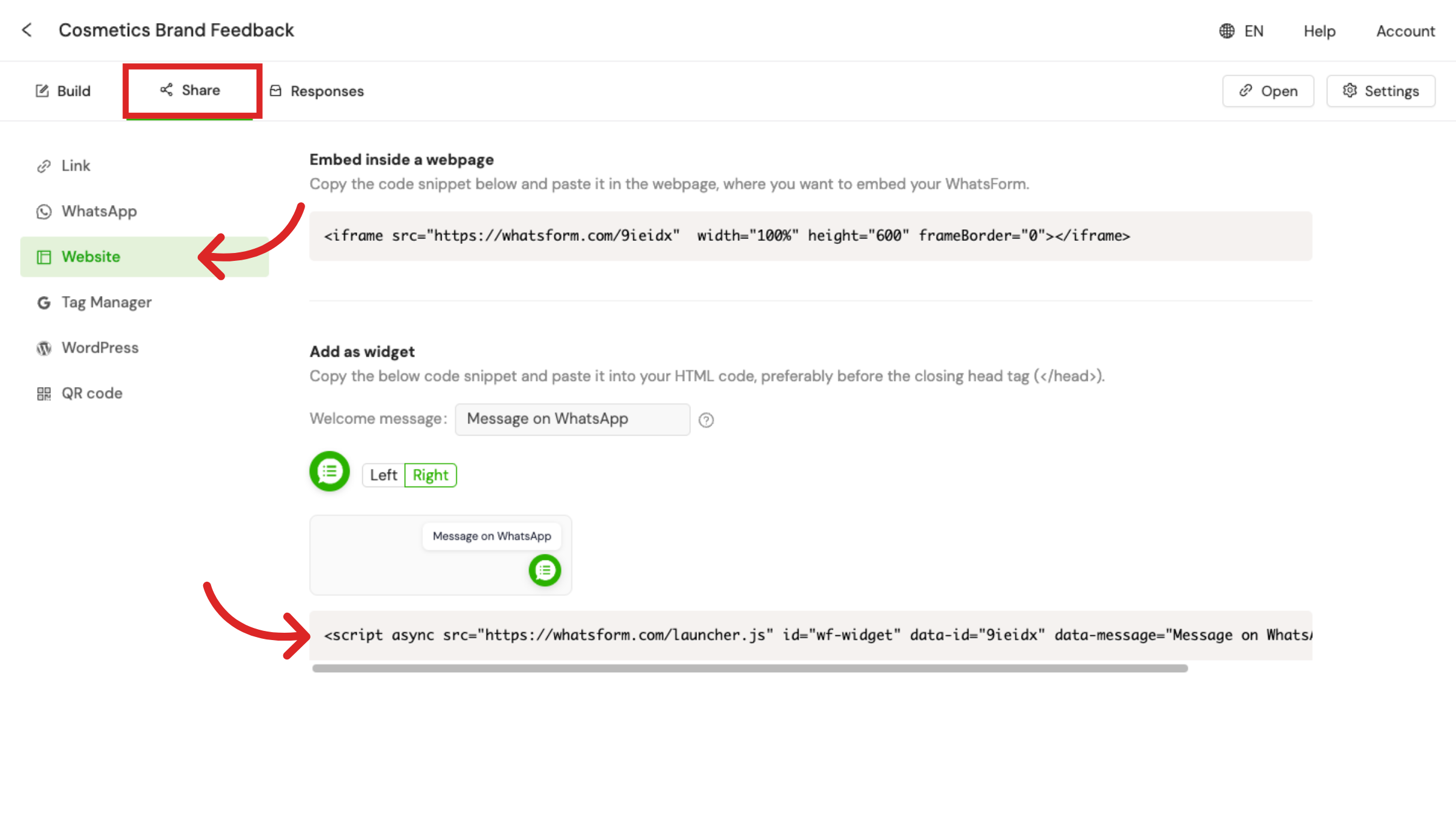 How to Trigger WhatsForm Widget from a Button or Link | Whatsform Help ...
