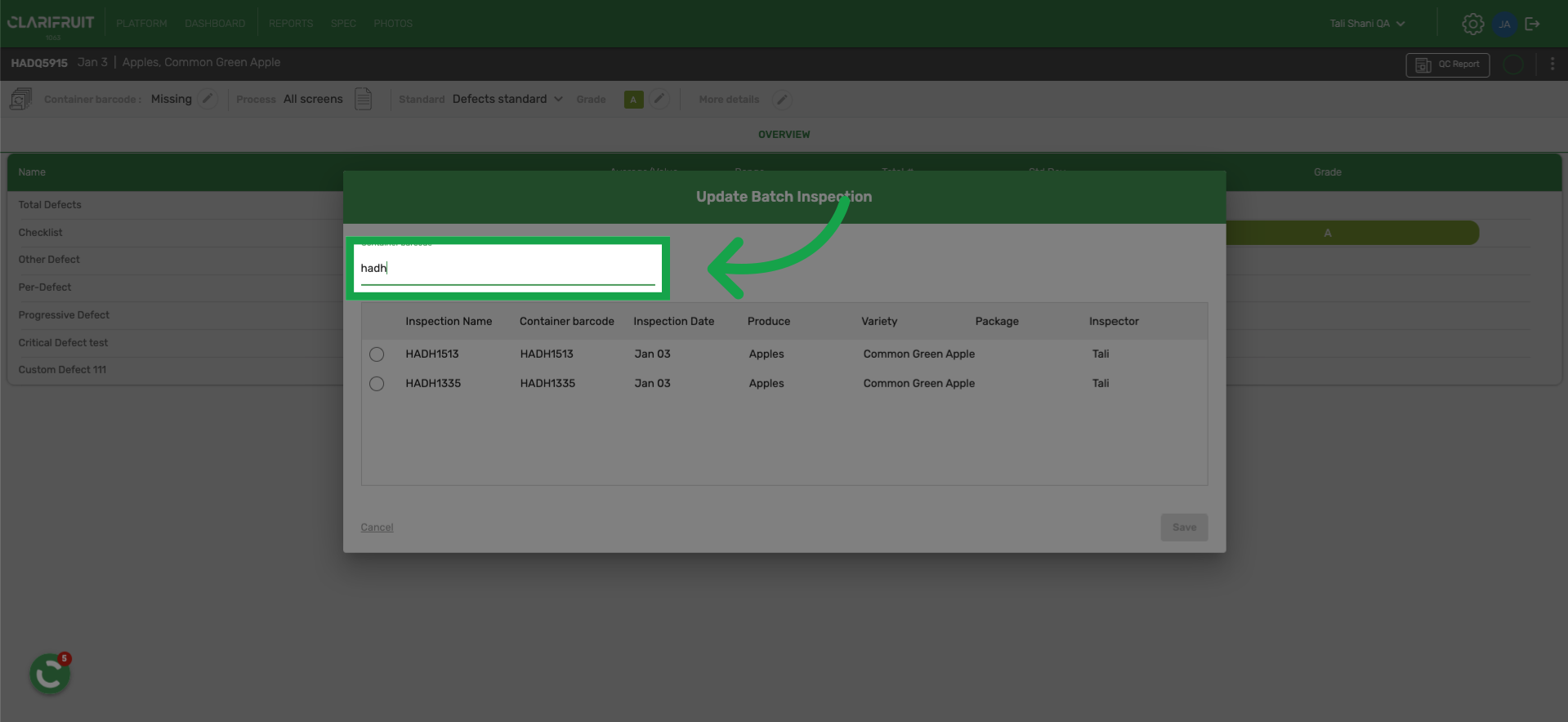 Change Batch inspection – Clarifruit Help Center
