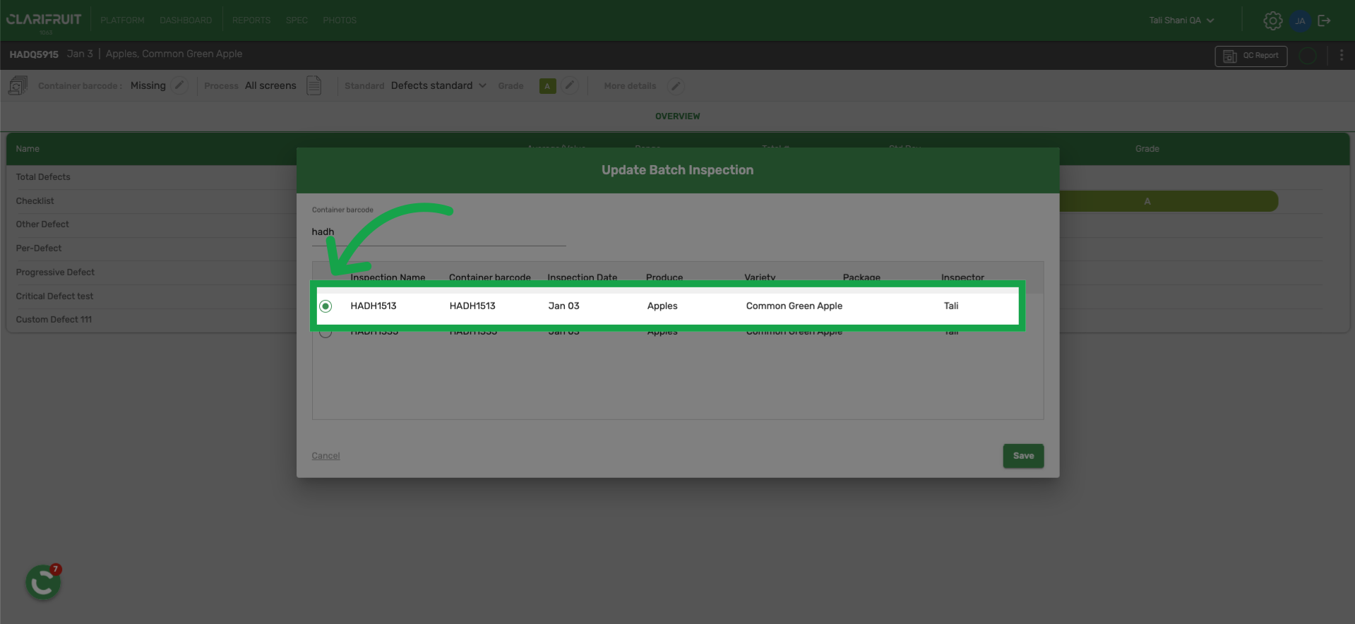 Change Batch inspection – Clarifresh Help Center