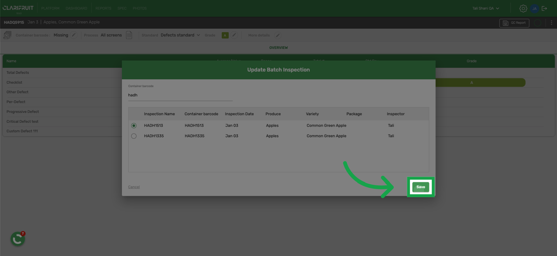 Change Batch inspection – Clarifresh Help Center
