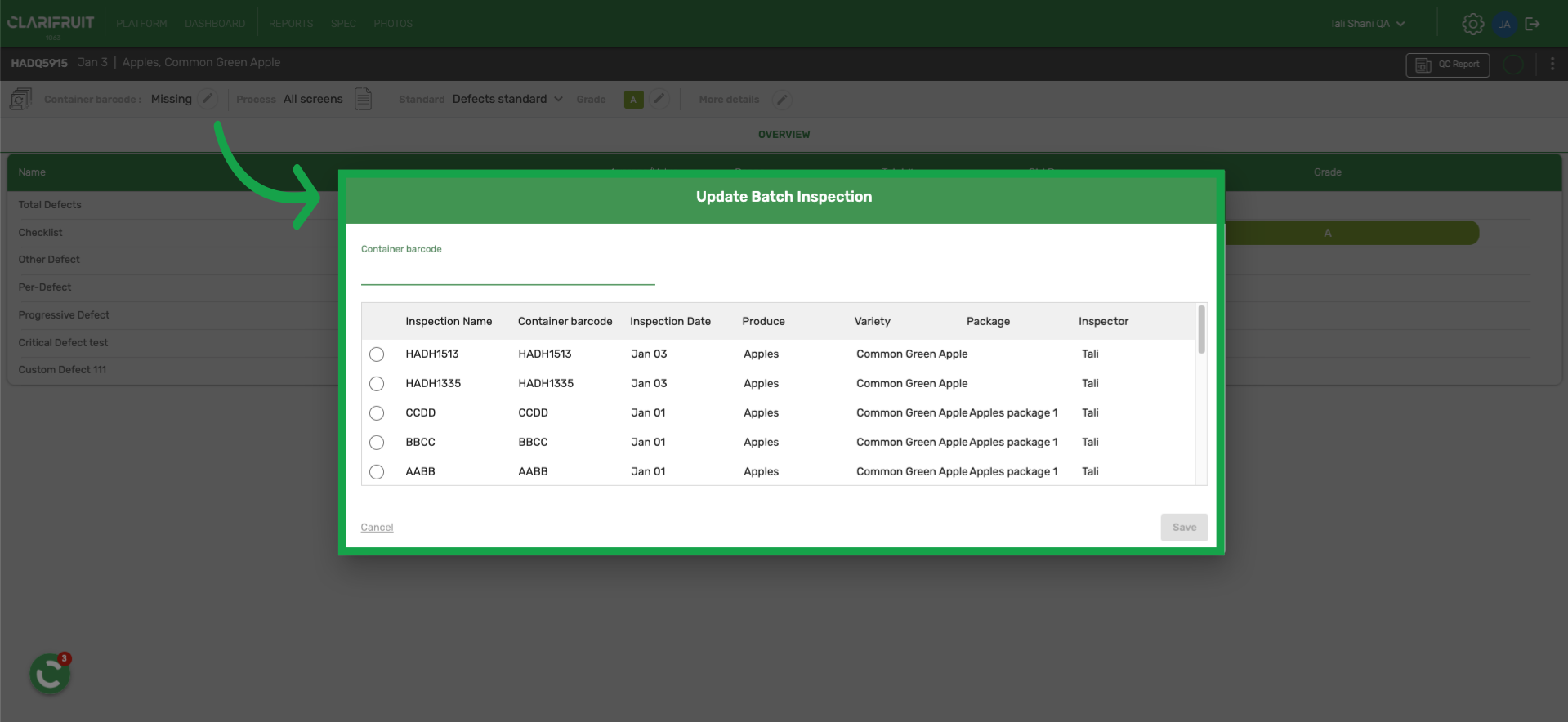 Change Batch inspection – Clarifresh Help Center