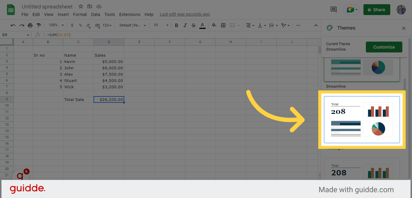 Use google sheets themes guidde gallery