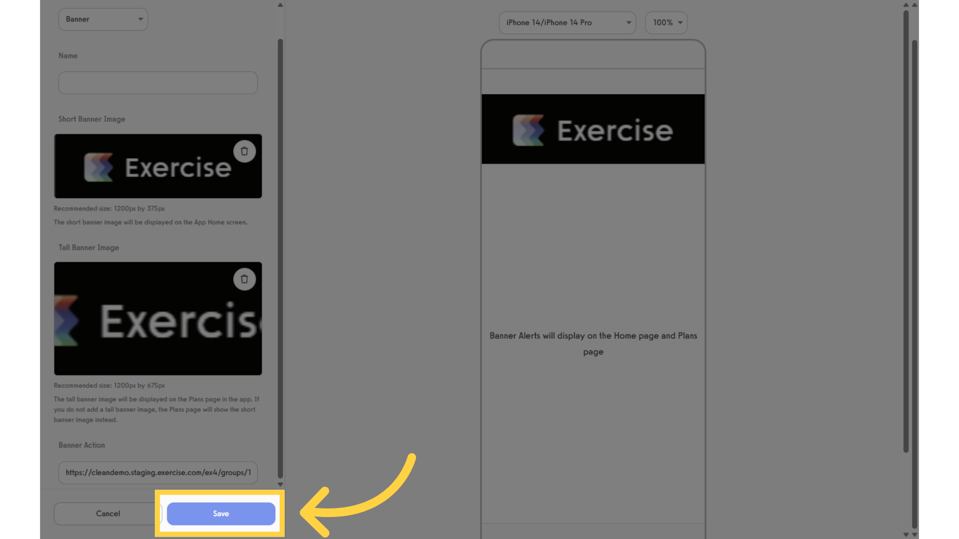 How to Create an App Banner Alert | Exercise.com Knowledge Base