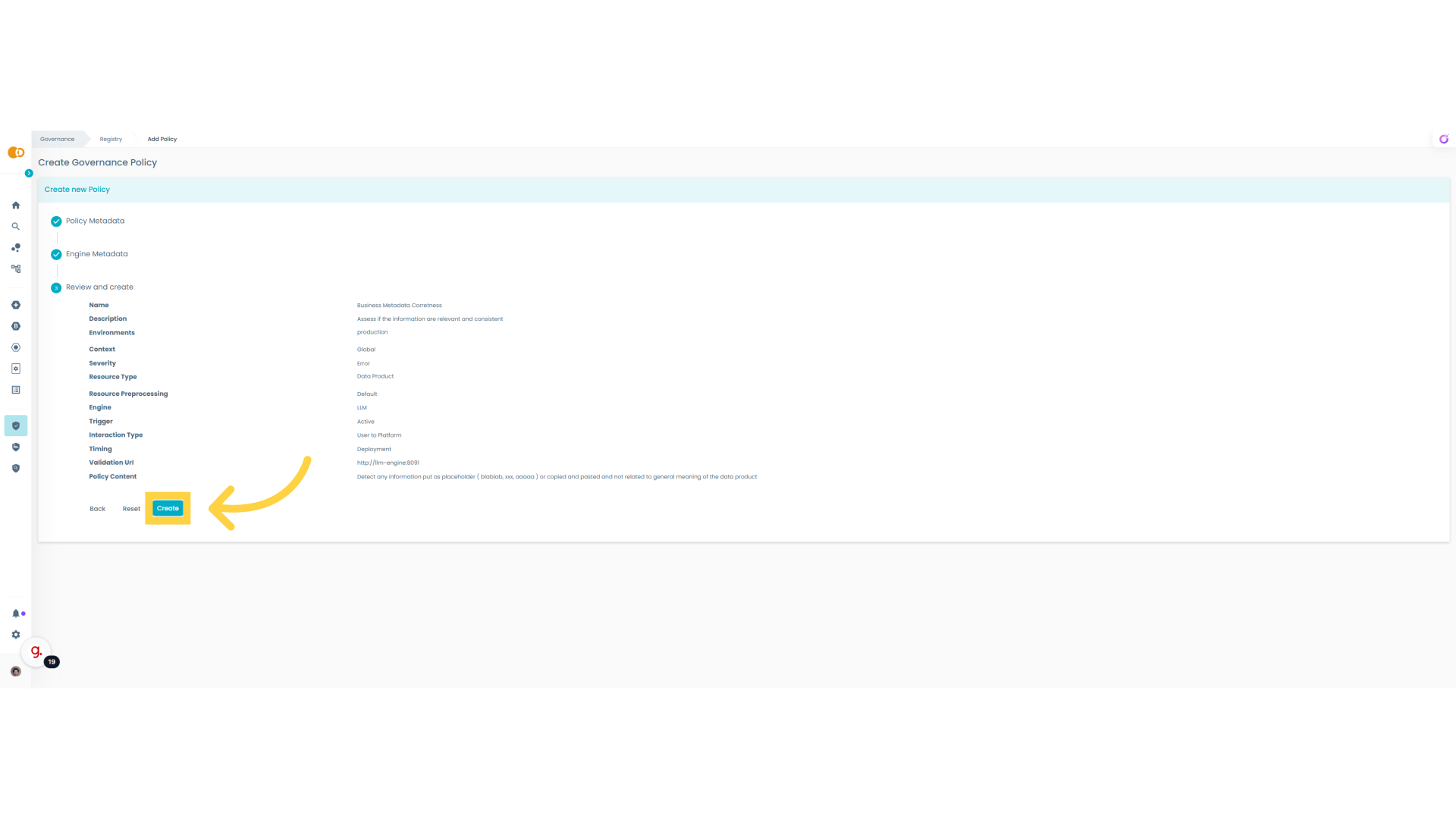 Custom Descriptor Create an LLM policy | witboost