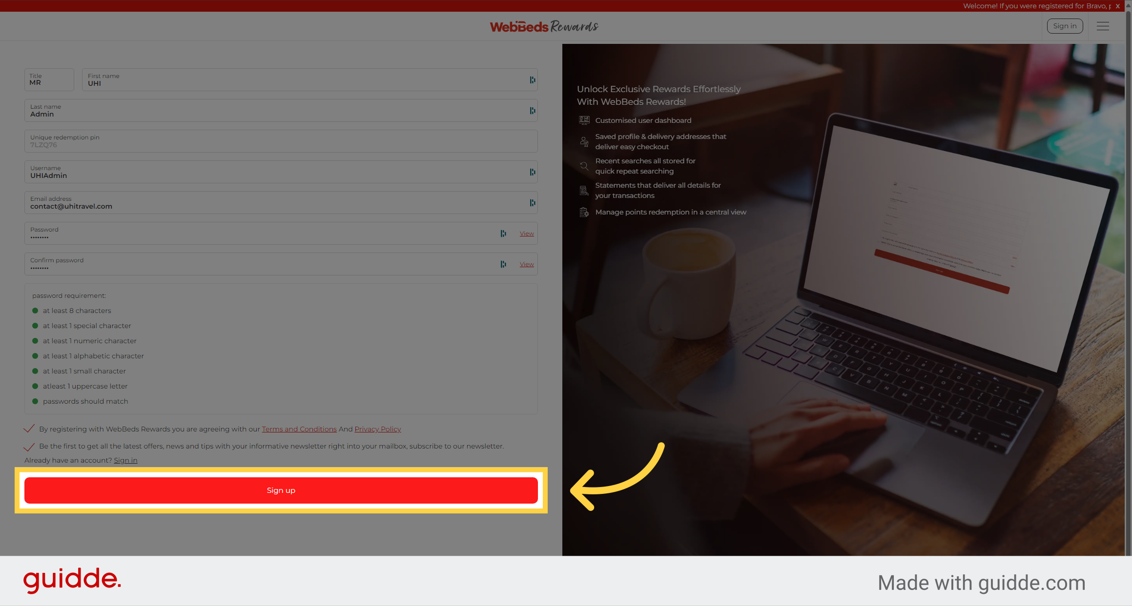Webbeds Display Welcome to WebBeds Rewards